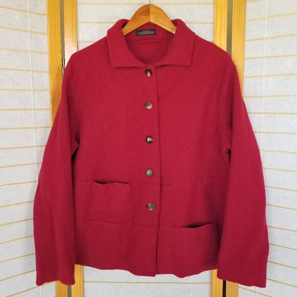 Elemente Clemente 100% Italian Boiled Wool Red Cardigan Sweater Coat Size 8 - Picture 1 of 12